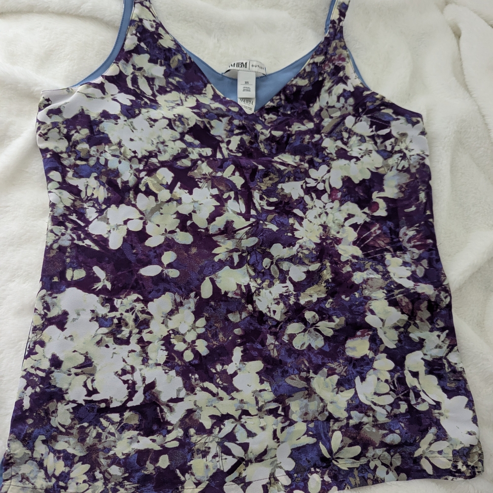 White House Black Market Purple and White Floral Camisole